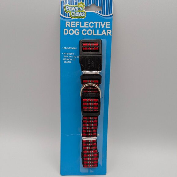 Paws 'N' Claws Reflective Dog Collar Red/Black, 14"-20", NEW - Picture 1 of 6